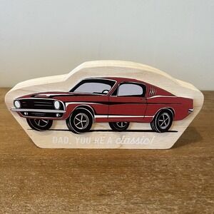 Eccolo "Dad You're A Classic!"‎ Wood Block Decor Red Muscle Car Mustang Gift